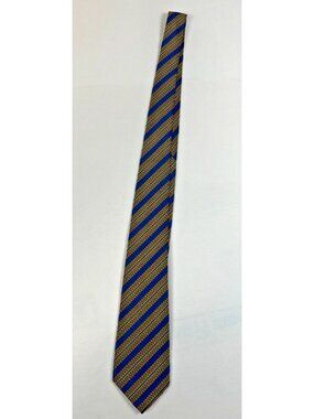 Chanel Men's Blue Silk Tie Yellow Chain Link Stripe Pattern